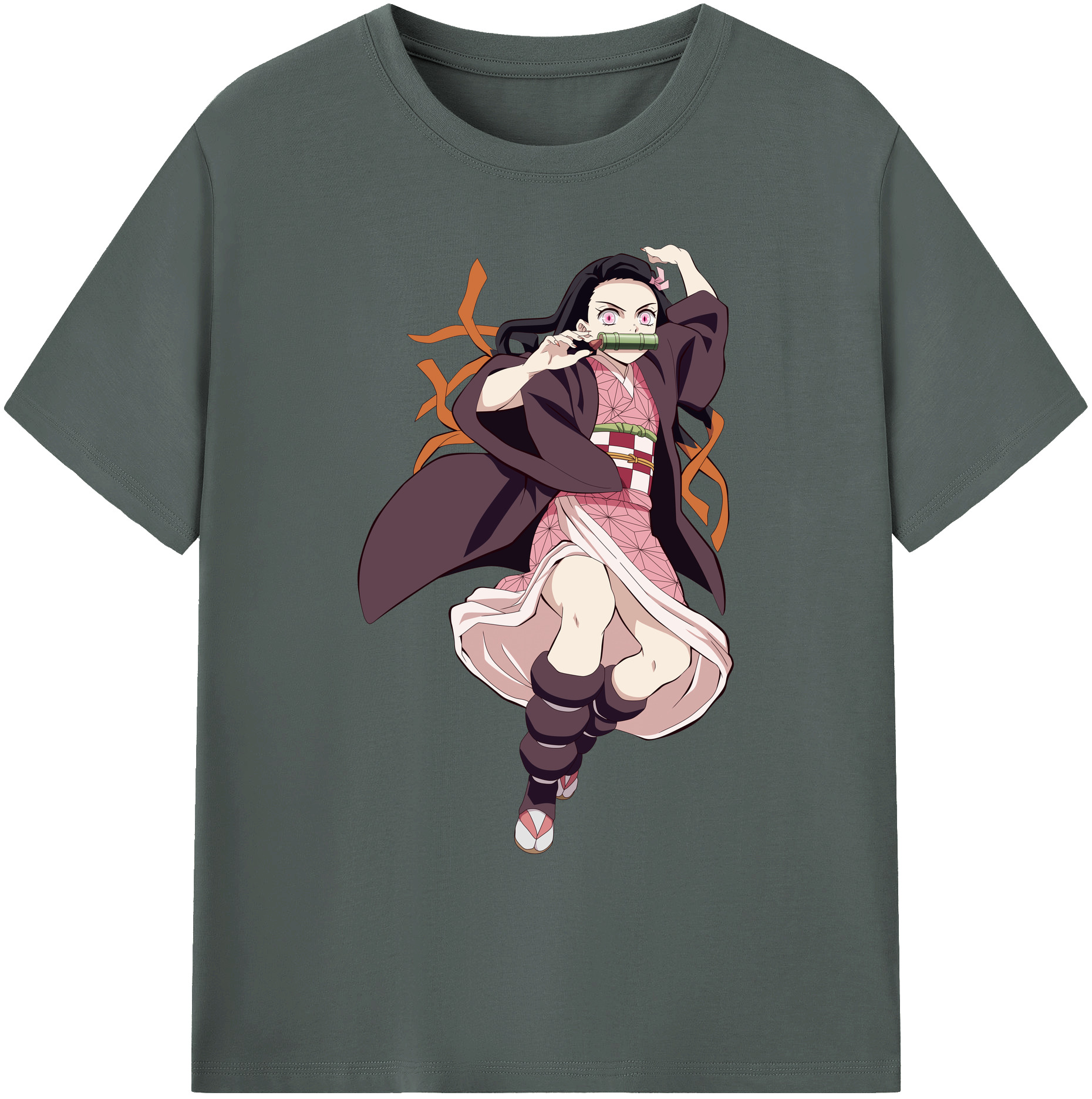 （画像用） 鬼滅の刃（きめつのやいば）竈門 禰󠄀豆子／かまど ねずこ Kamado Nezuko 綿100％ メンズ半袖Tシャツ｜肌触りやわらか＆通気性